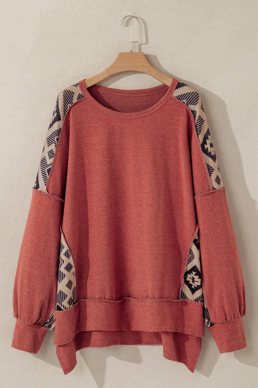 Plus Size Geometric Round Neck Long Sleeve Sweatshirt Trendsi