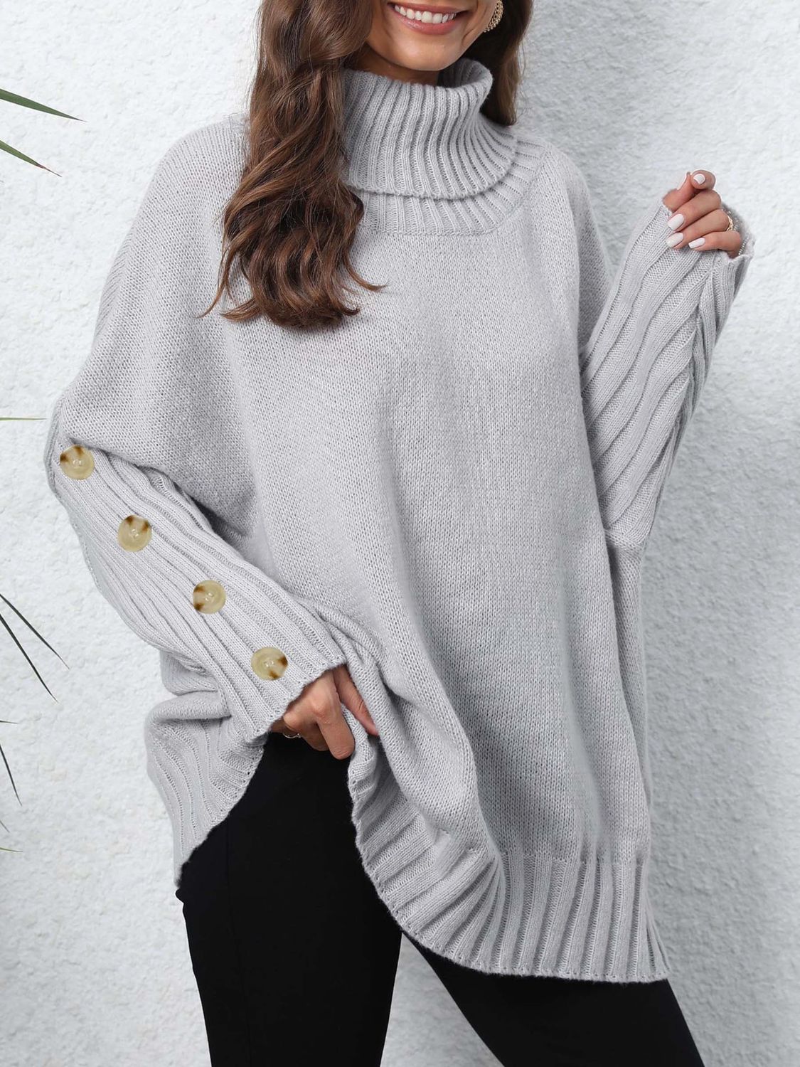 Turtleneck Long Sleeve Sweater Trendsi