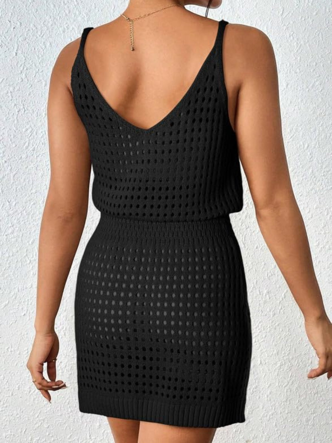 Openwork V-Neck Sleeveless Cover Up Dress Trendsi