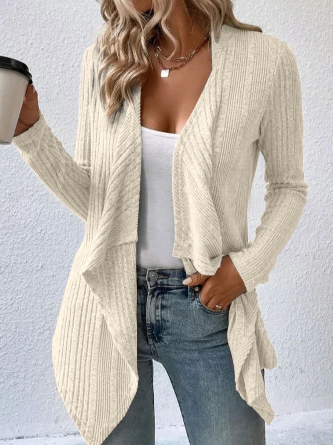 Open Front Long Sleeve Cardigan Trendsi