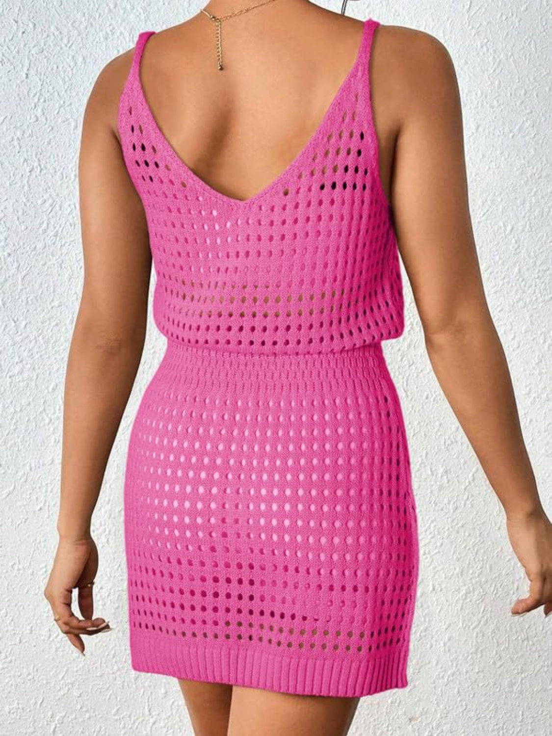 Openwork V-Neck Sleeveless Cover Up Dress Trendsi