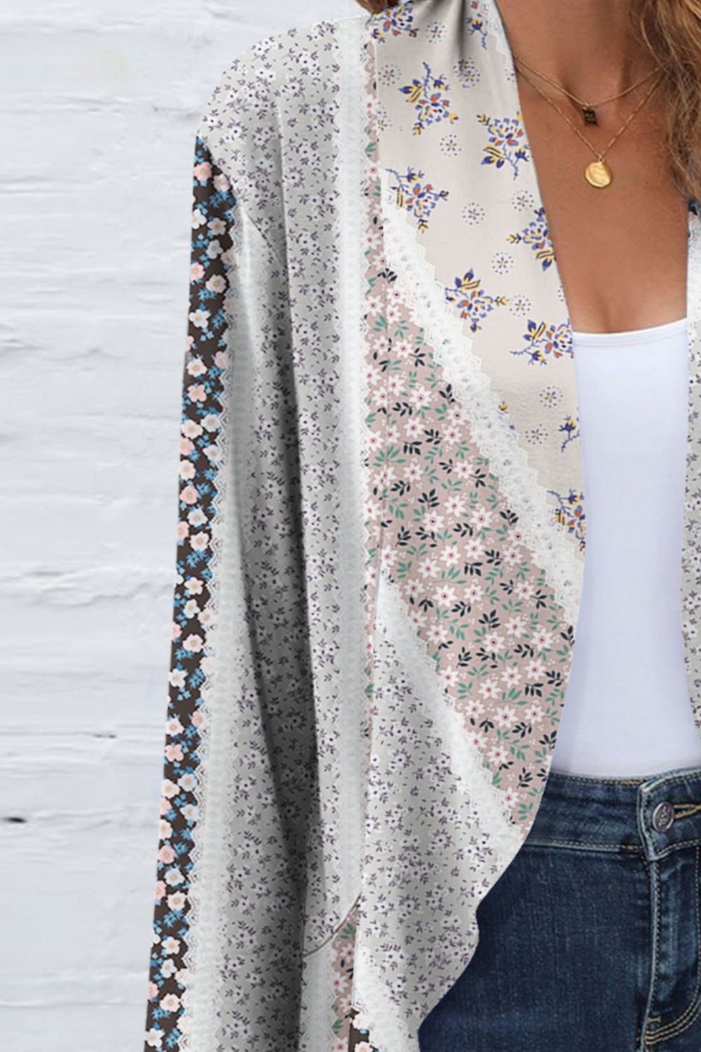 FAM-FAM Printed Open Front Long Sleeve Cardigan Trendsi