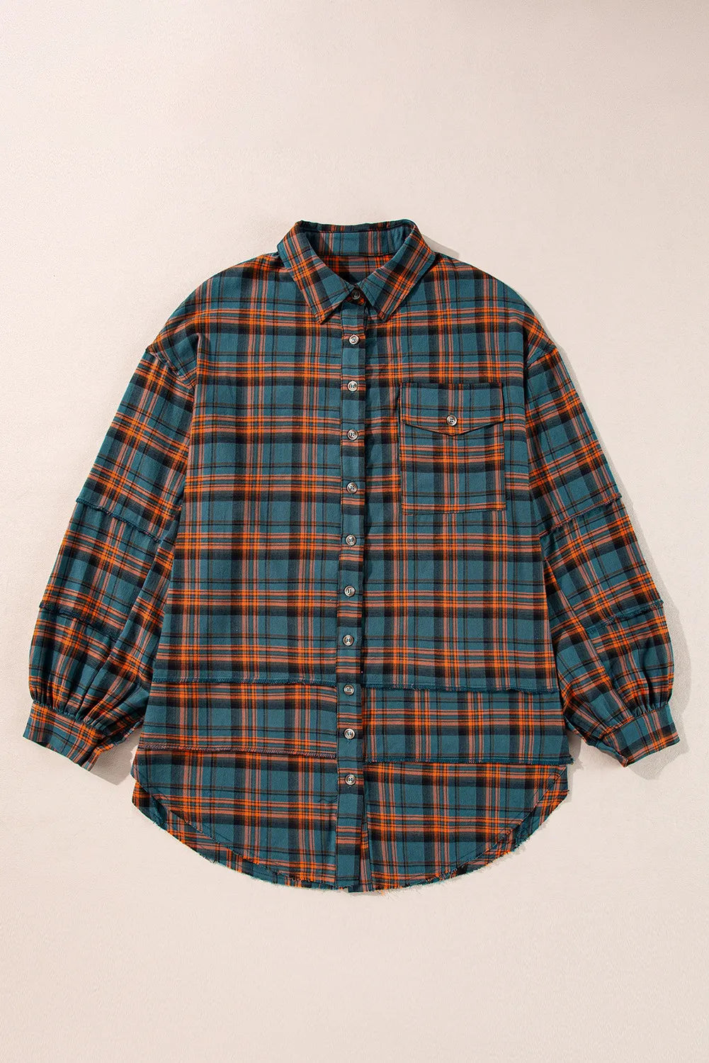 Plaid Collared Neck Long Sleeve Shirt Trendsi