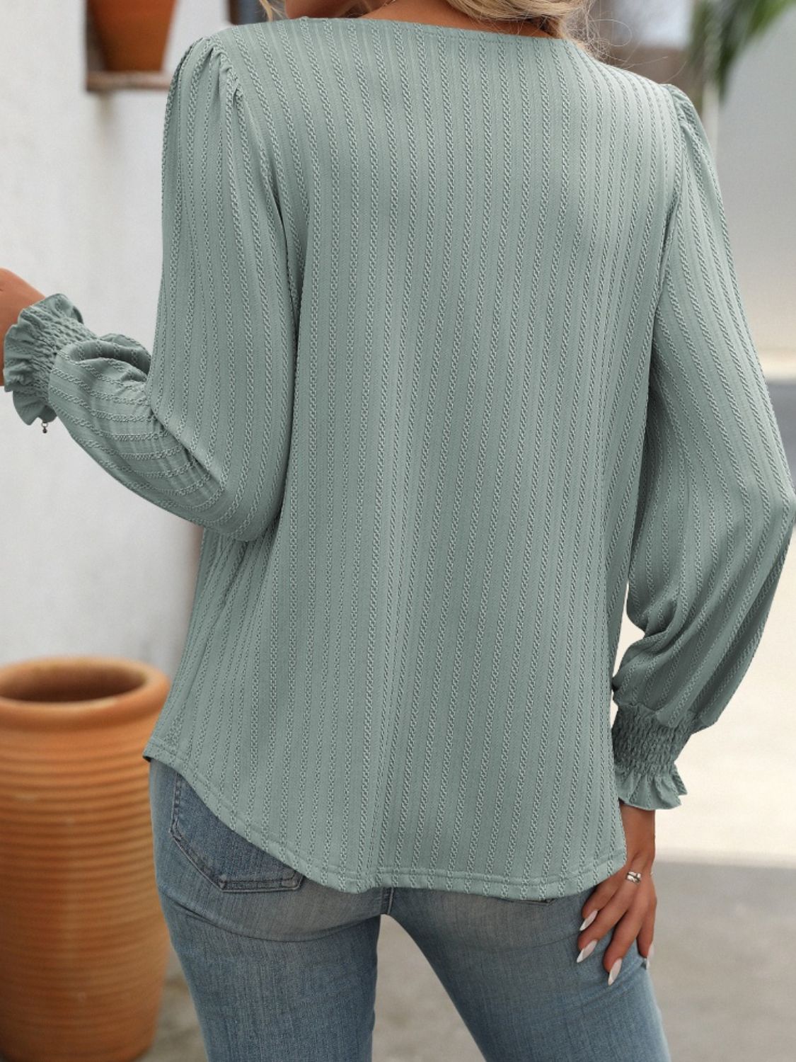 Mandy Square Neck Long Sleeve Top Trendsi