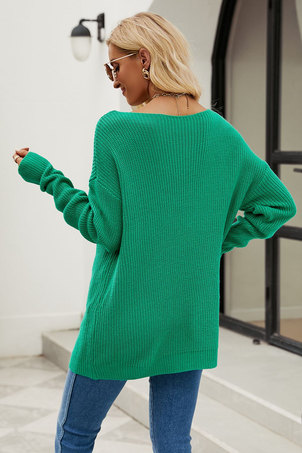 Boat Neck Dropped Shoulder Knit Top Trendsi