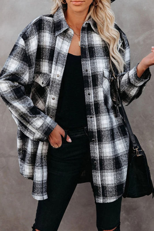 Full Size Plaid Collared Neck Long Sleeve Shirt Trendsi