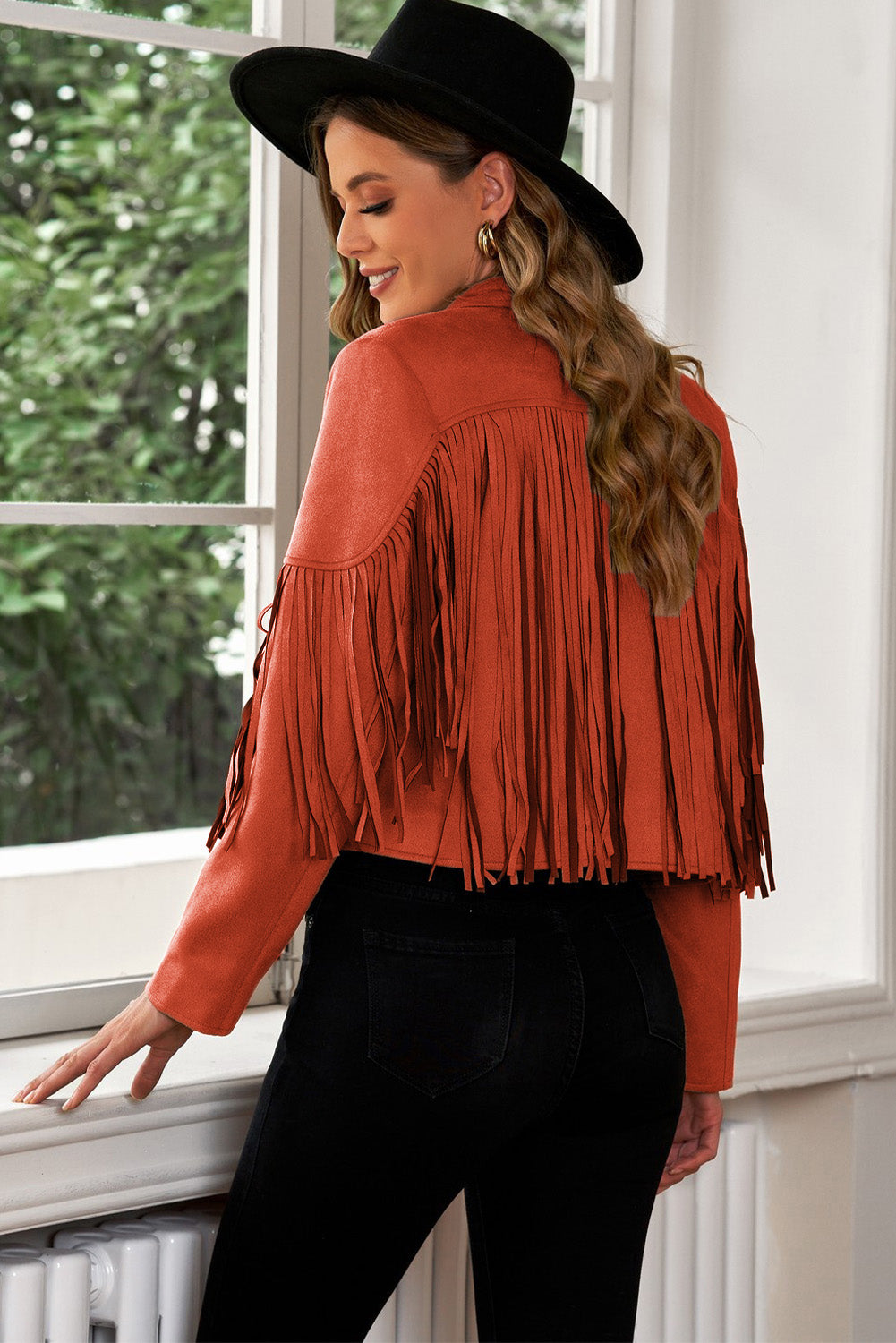 Fringe Trim Lapel Collar Cropped Blazer Trendsi