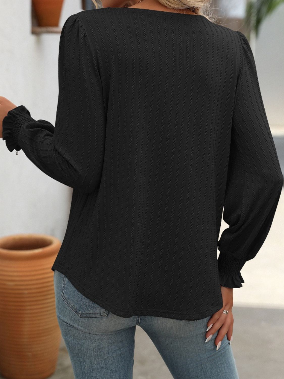 Mandy Square Neck Long Sleeve Top Trendsi