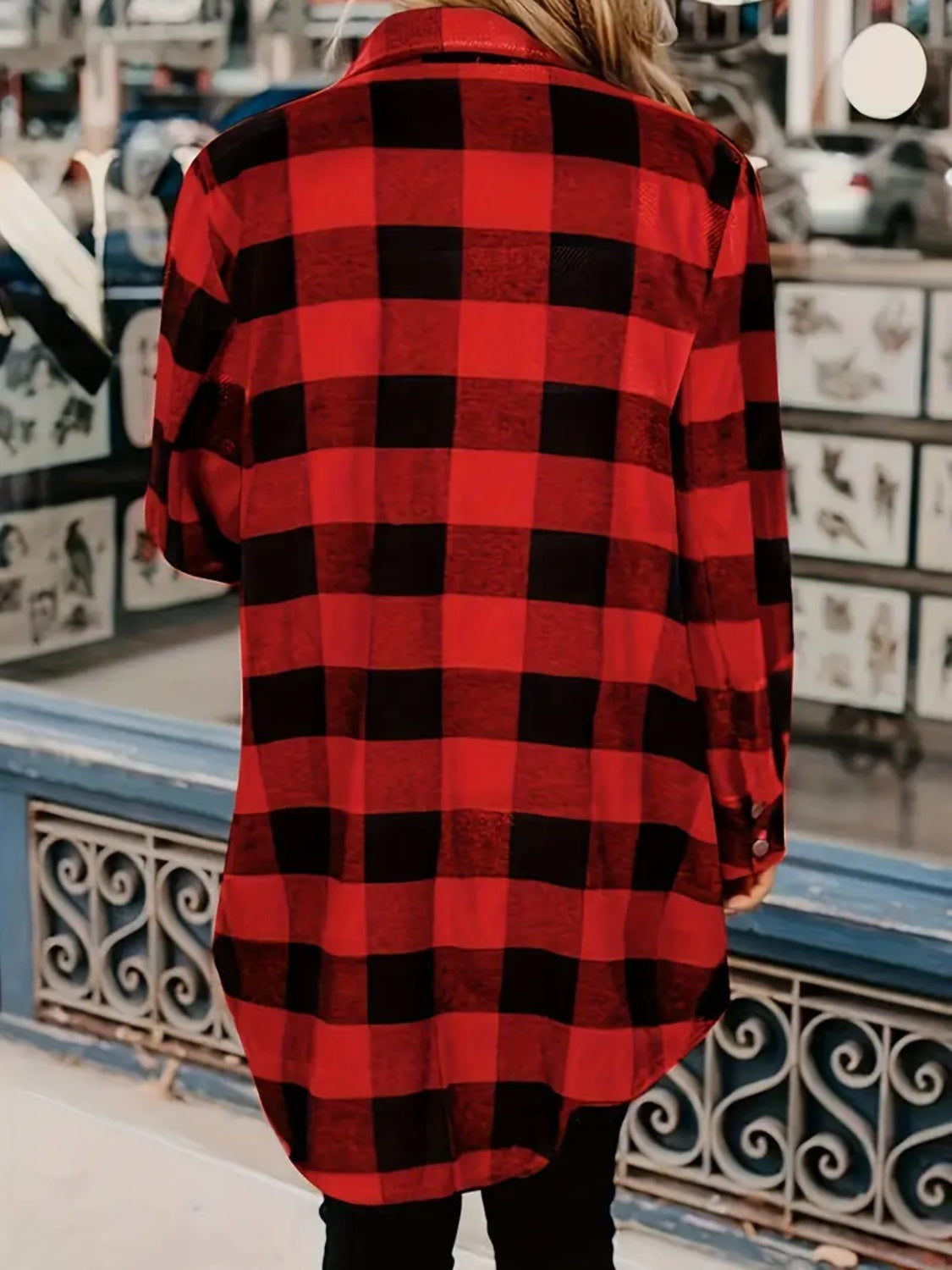 Plaid Collared Neck Snap Down Long Sleeve Jacket Trendsi