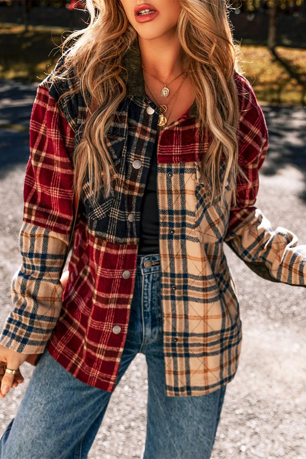 Plaid Button Up Long Sleeve Jacket Trendsi