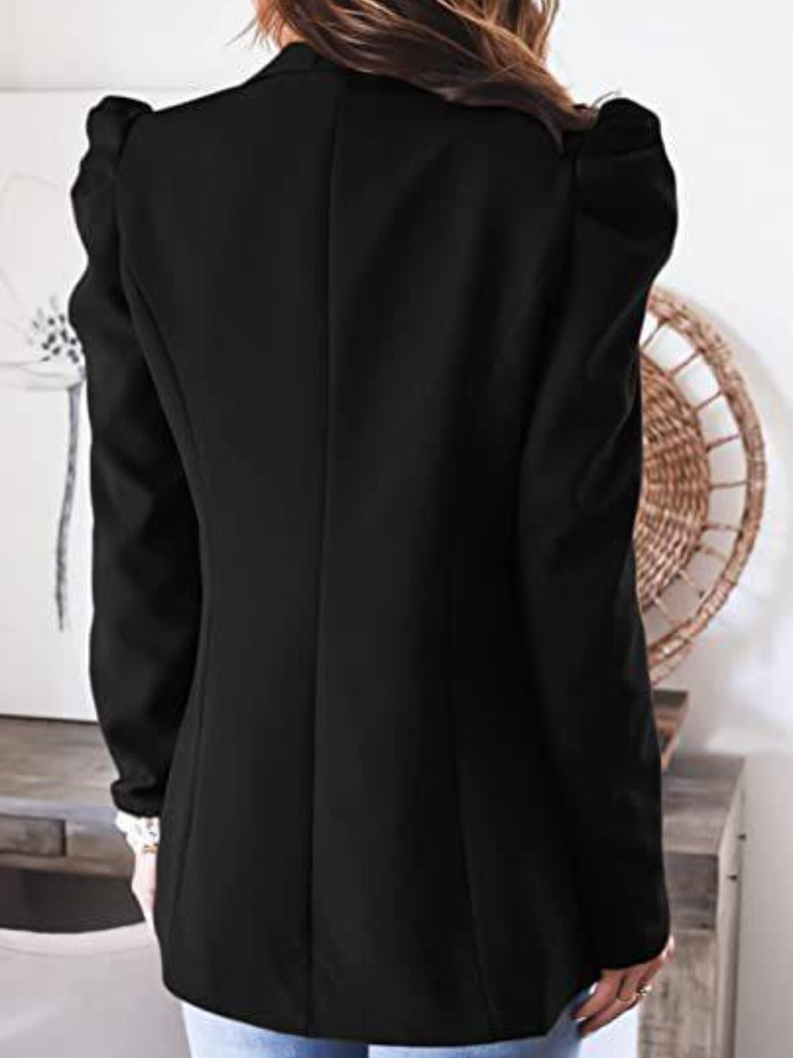 Collared Neck Puff Sleeve Blazer Trendsi