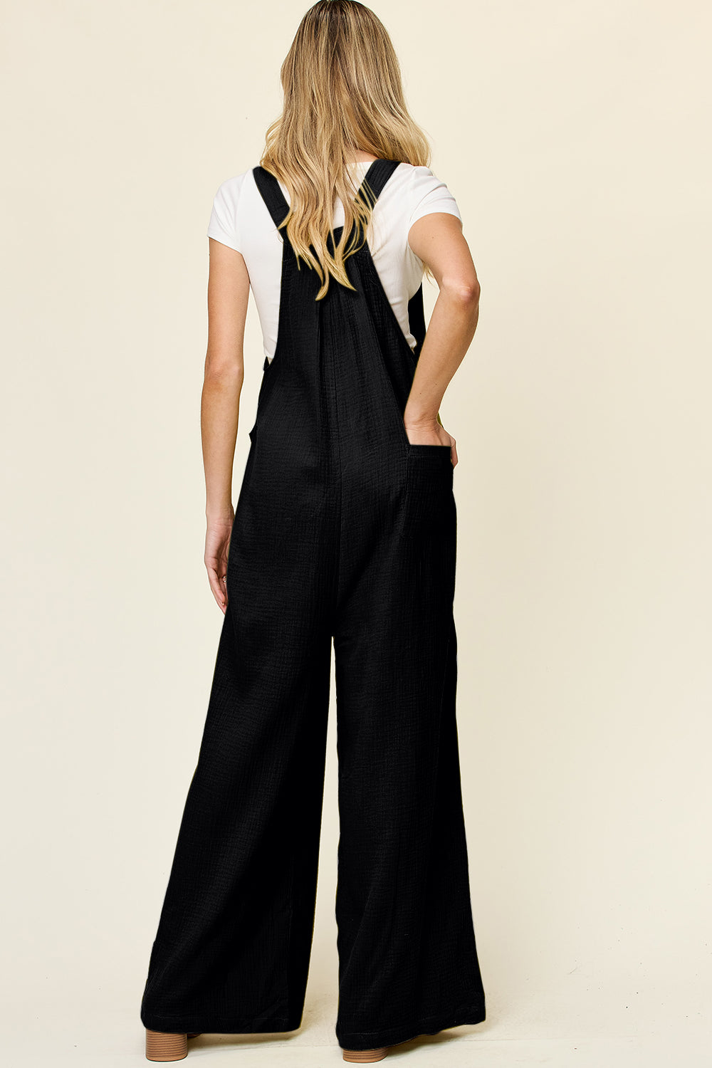 Double Take Full Size Texture Wide Strap Wide Leg Overall Trendsi