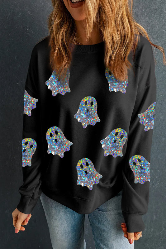 Ghost Round Neck Long Sleeve Sweatshirt Trendsi