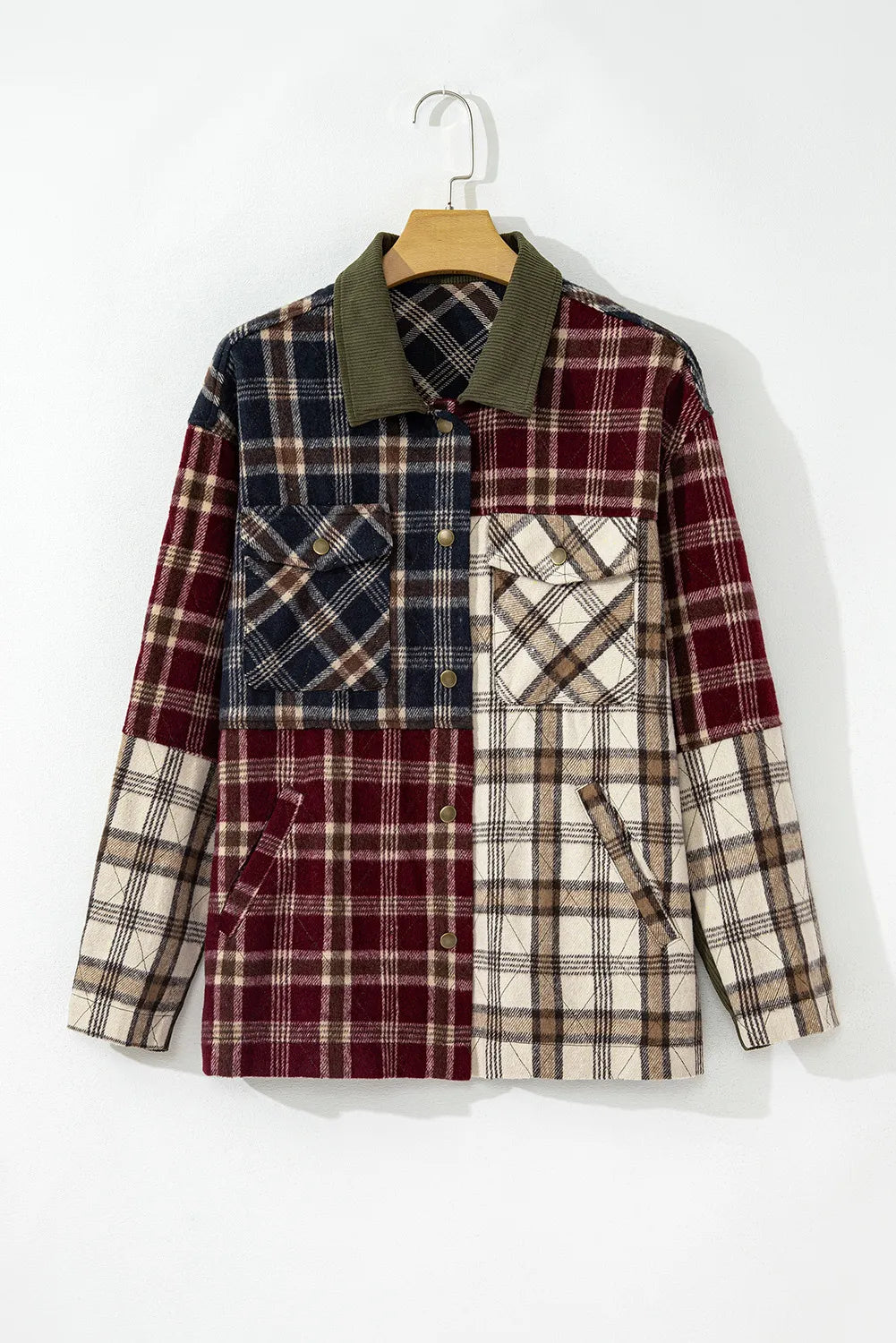 Plaid Button Up Long Sleeve Jacket Trendsi