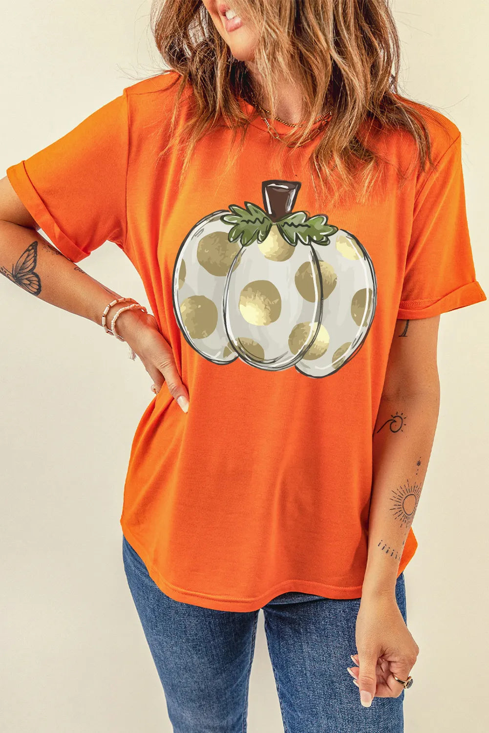 Pumpkin Graphic Round Neck Short Sleeve T-Shirt Trendsi