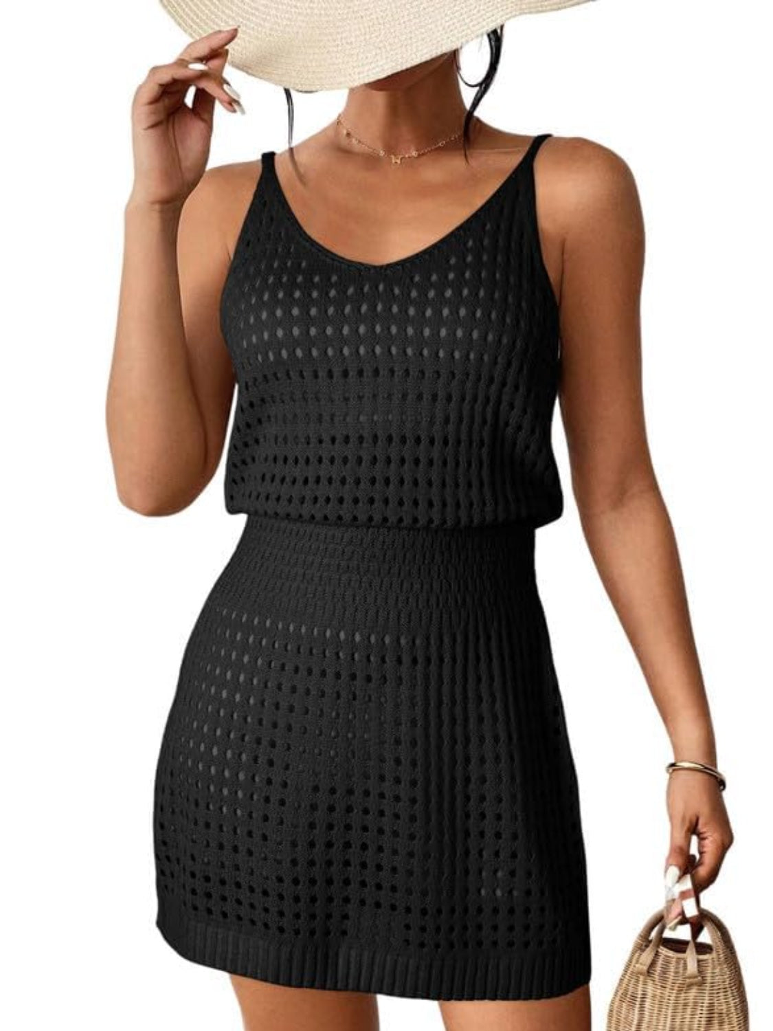 Openwork V-Neck Sleeveless Cover Up Dress Trendsi