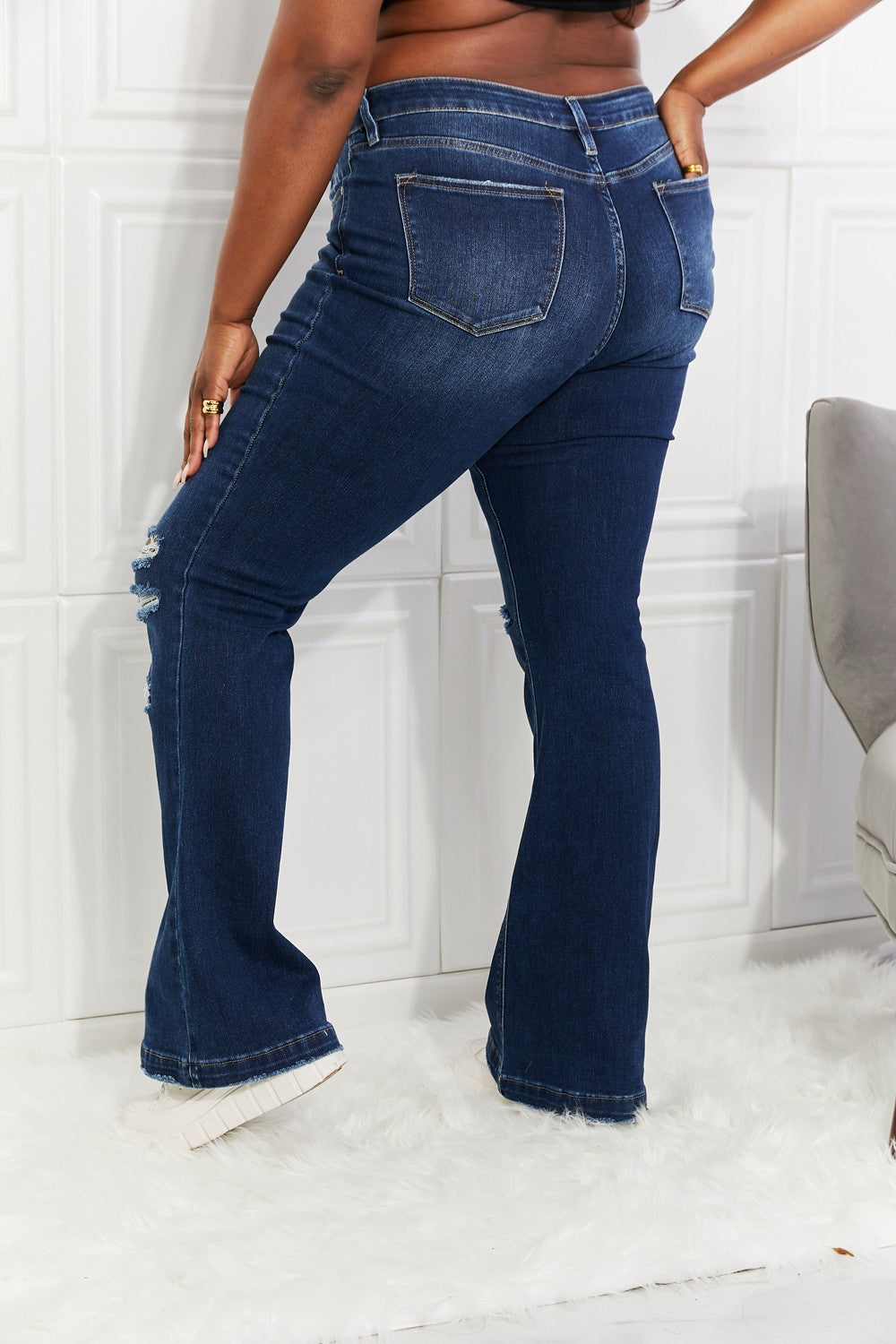 Kancan Full Size Reese Midrise Button Fly Flare Jeans Trendsi