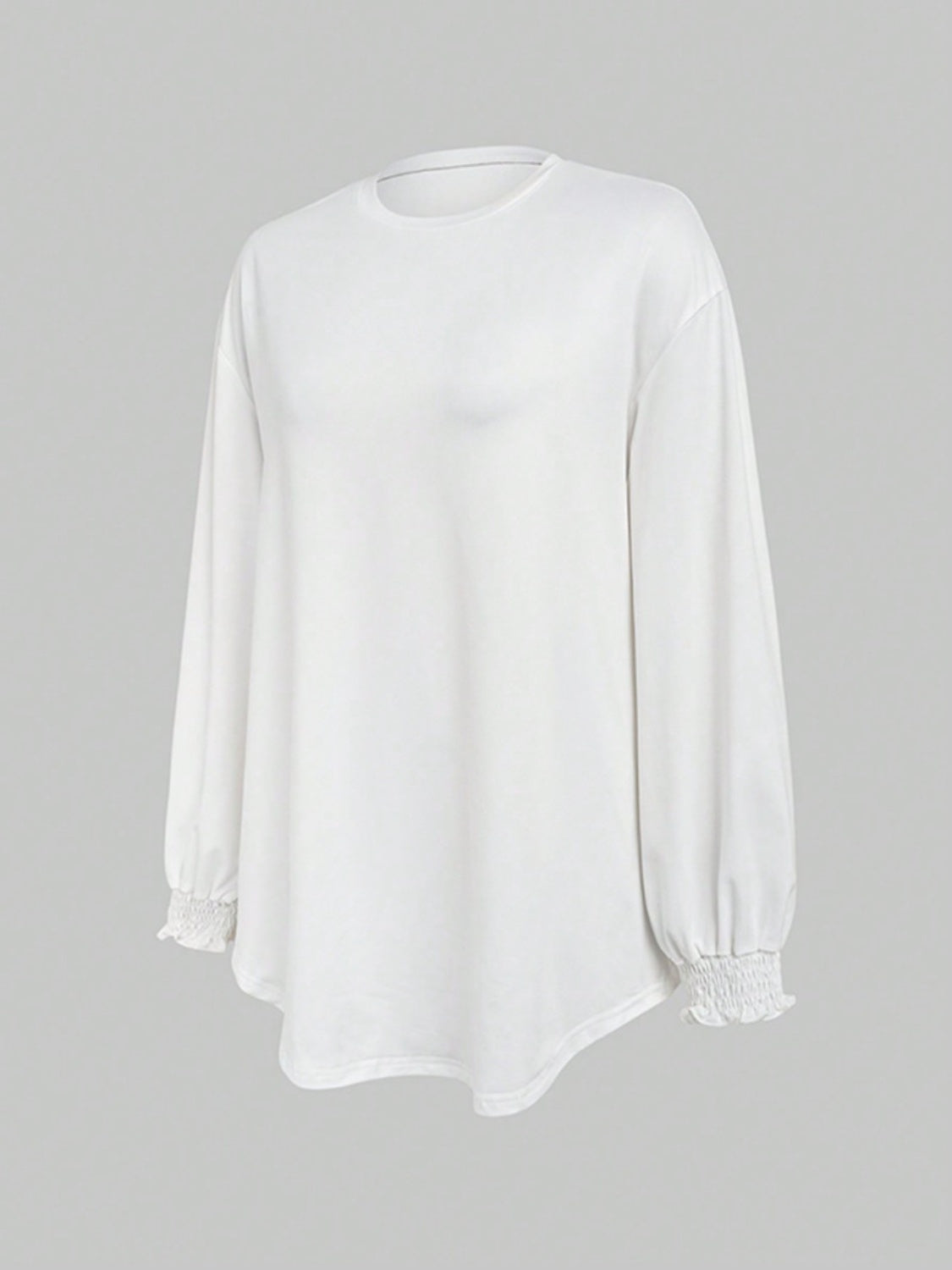 Smocked Cuff Round Neck Long Sleeve T-Shirt Trendsi