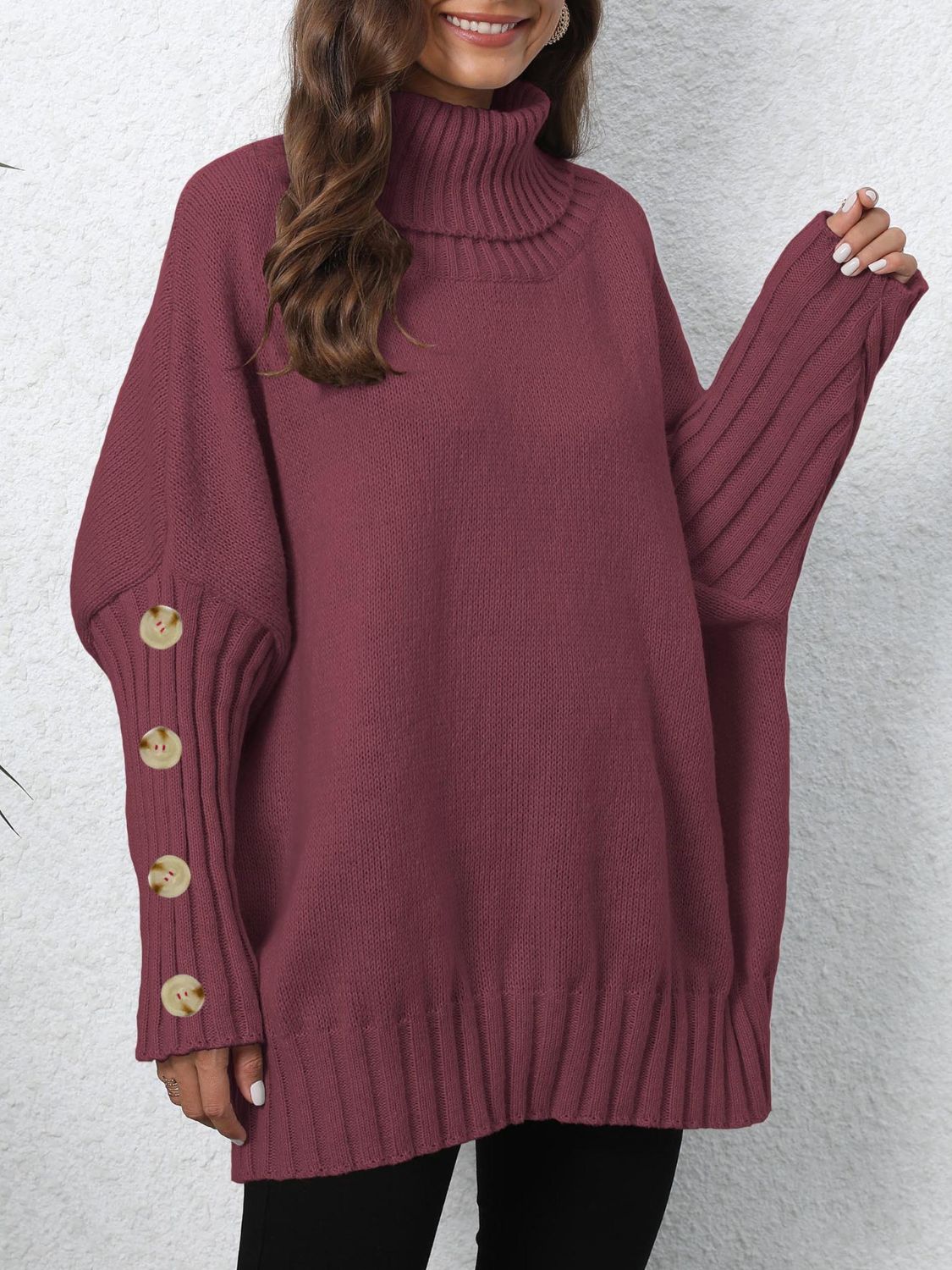 Turtleneck Long Sleeve Sweater Trendsi