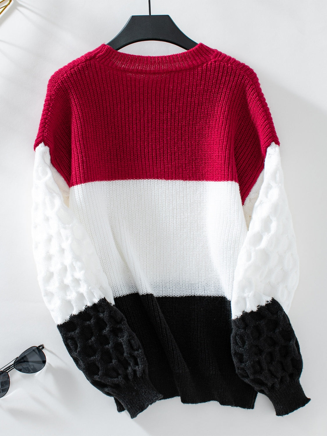 Color Block Round Neck Long Sleeve Sweater Trendsi