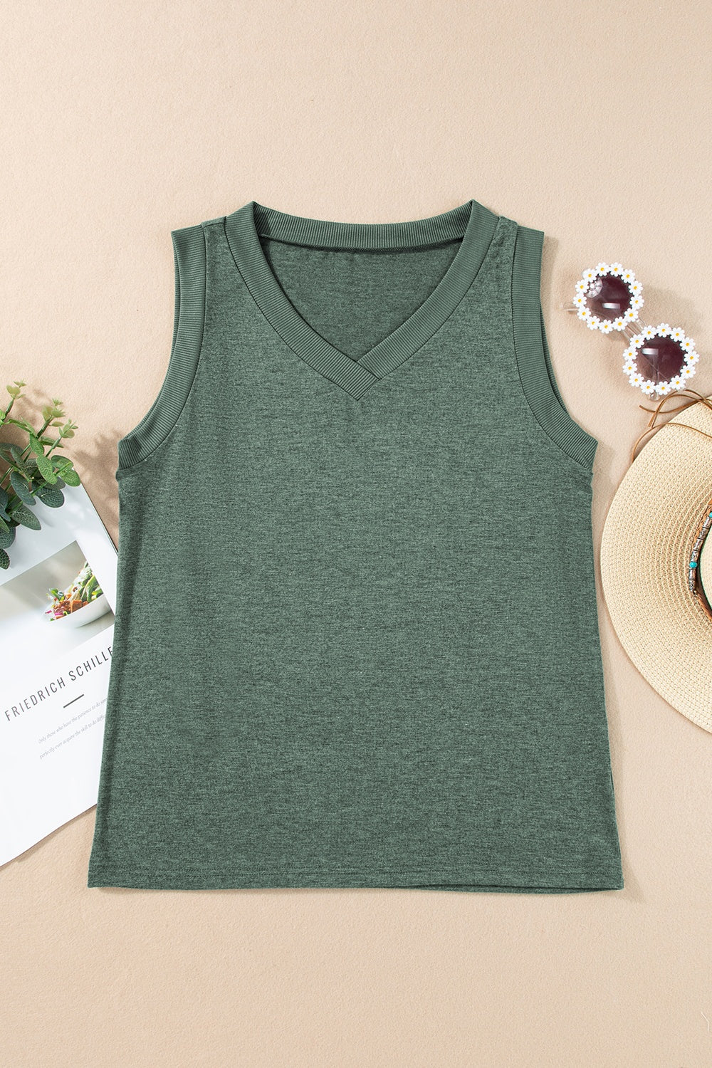 V-Neck Wide Strap Tank - Boutique Clothing Trendsi