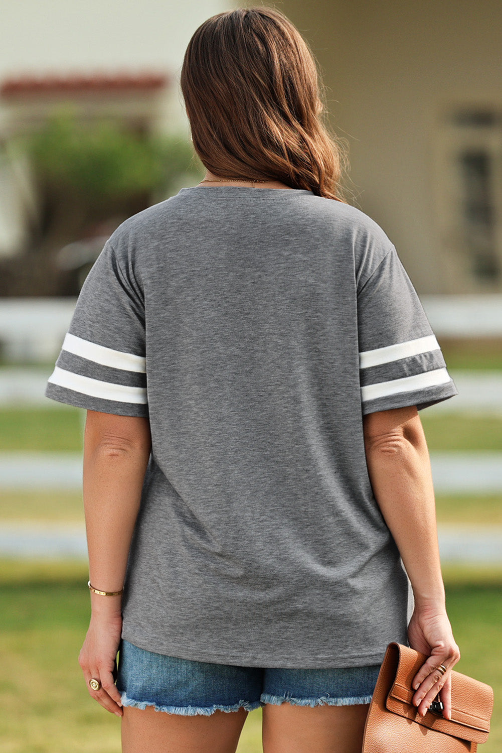 Plus Size US Flag Graphic V-Neck Tee Trendsi