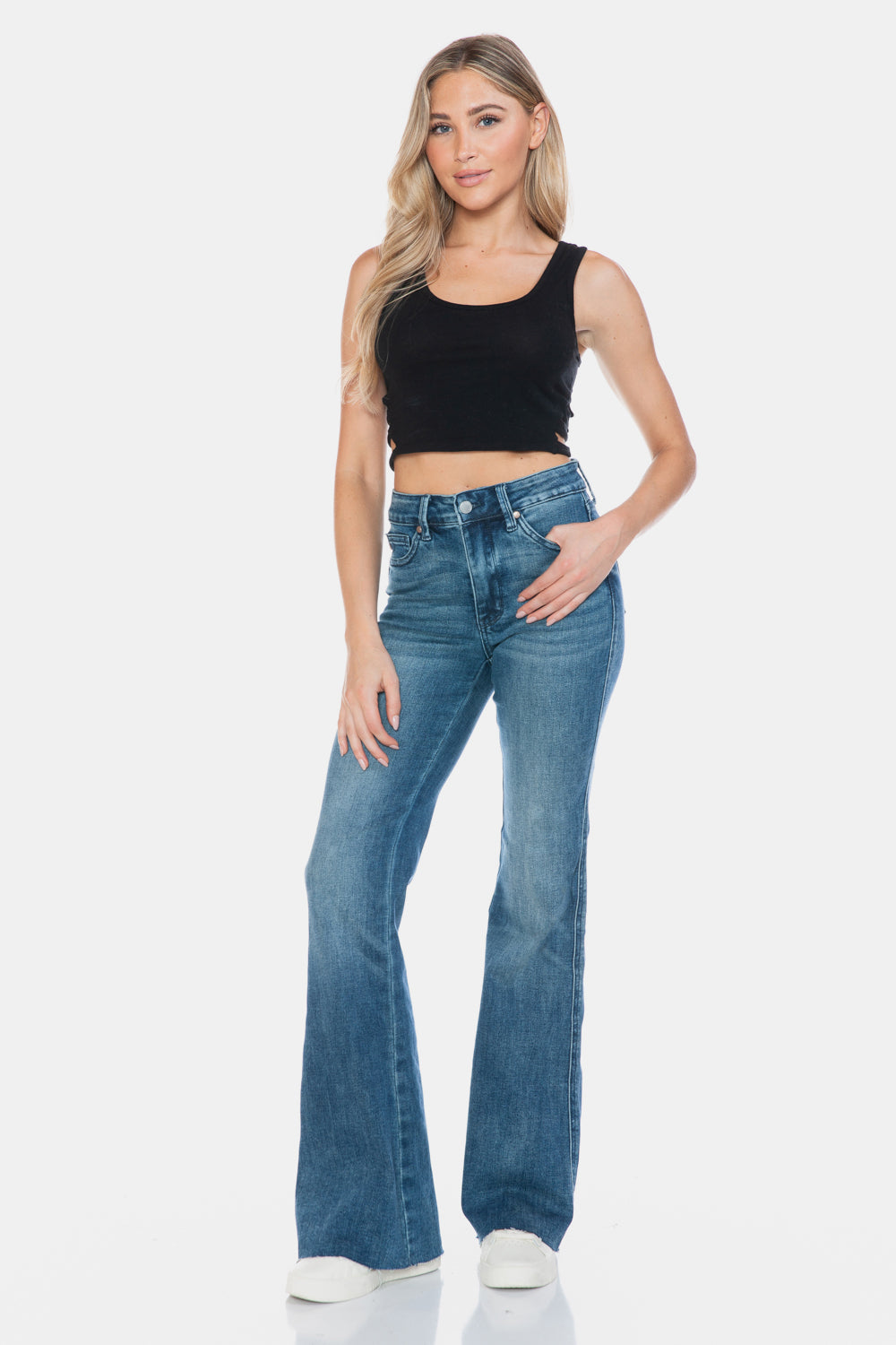 Judy Blue Full Size Tummy Control Cut Hem Flare Jeans Trendsi