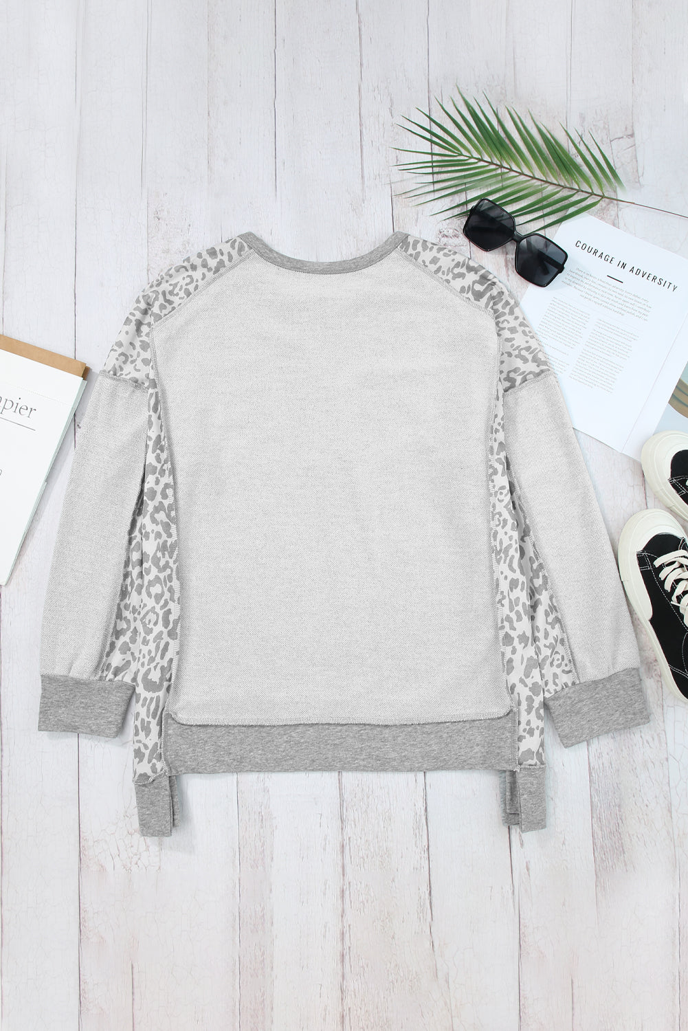 Exposed Seam Leopard Long Sleeve Sweatshirt Trendsi