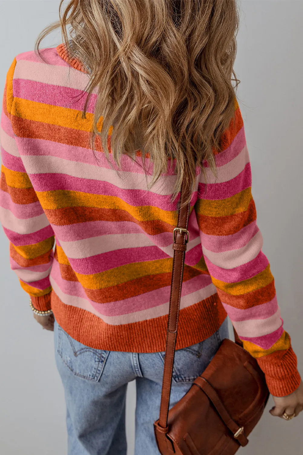 Striped Round Neck Long Sleeve Sweater Trendsi