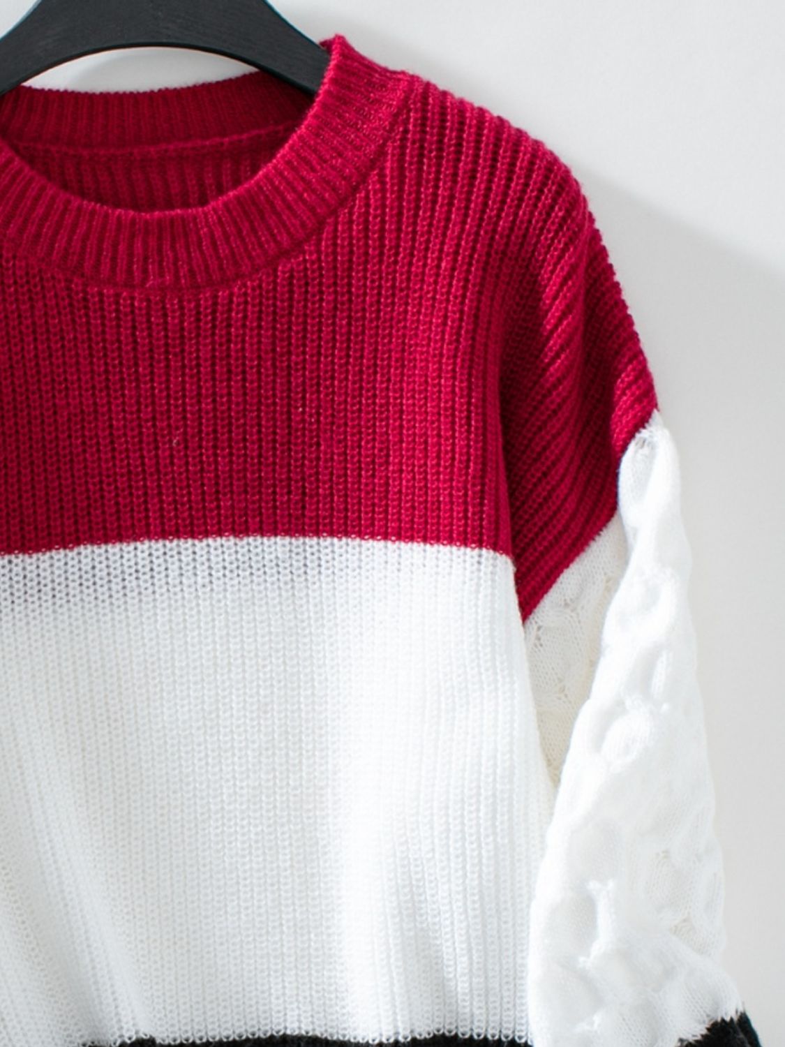 Color Block Round Neck Long Sleeve Sweater Trendsi