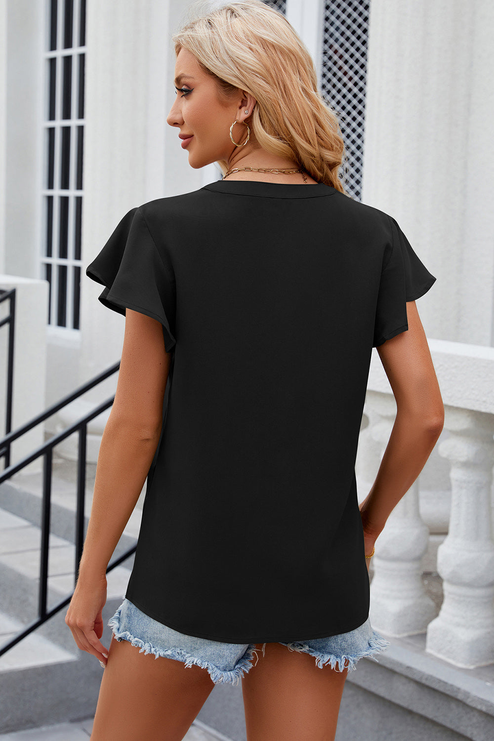 Notched Cap Sleeve T-Shirt Trendsi