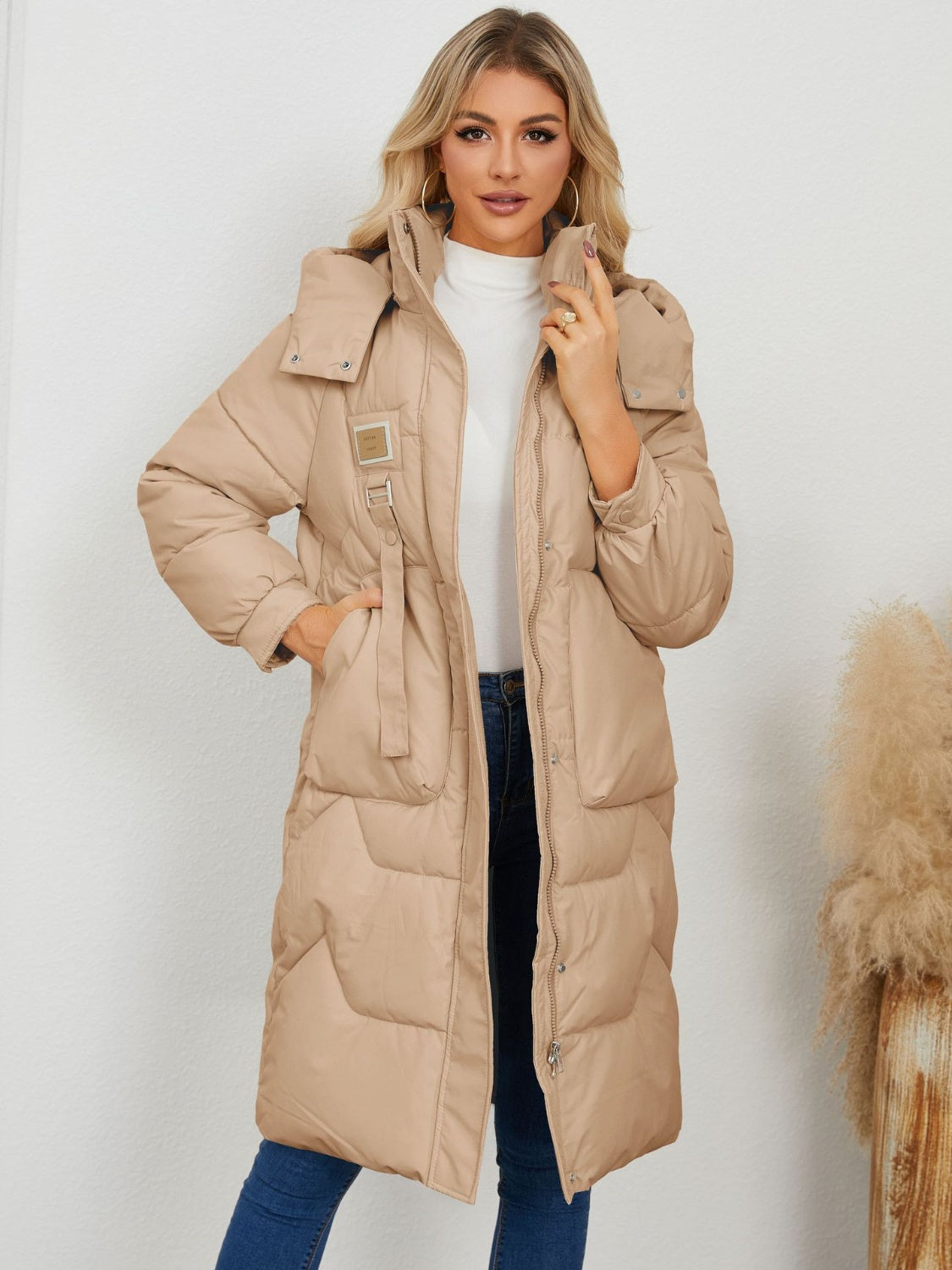 Long Sleeve Longline Hooded Winter Coat Trendsi