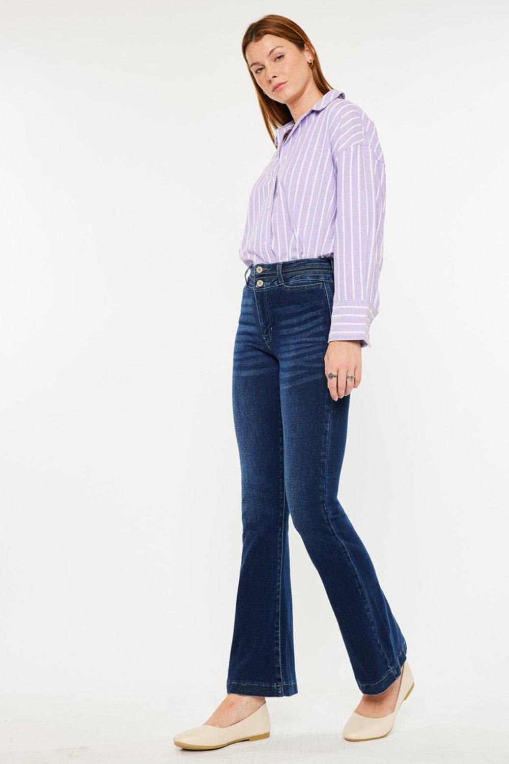 Kancan High Rise Double Waistband Flare Jeans Trendsi