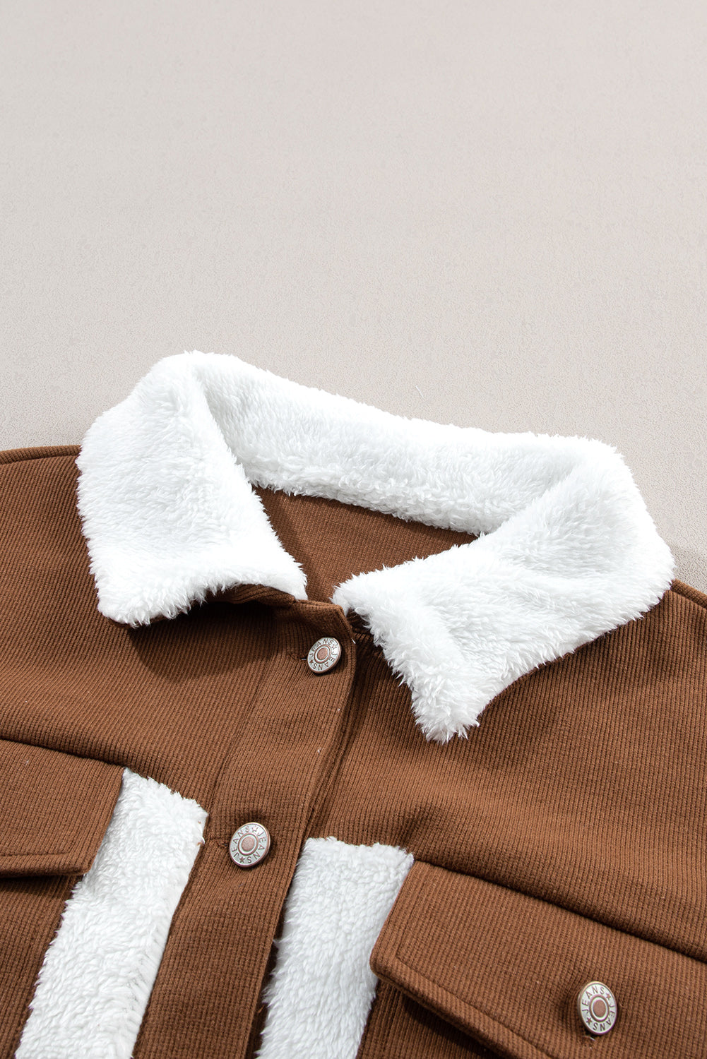 Corduroy Contrast Patchwork Fuzzy Jacket Trendsi