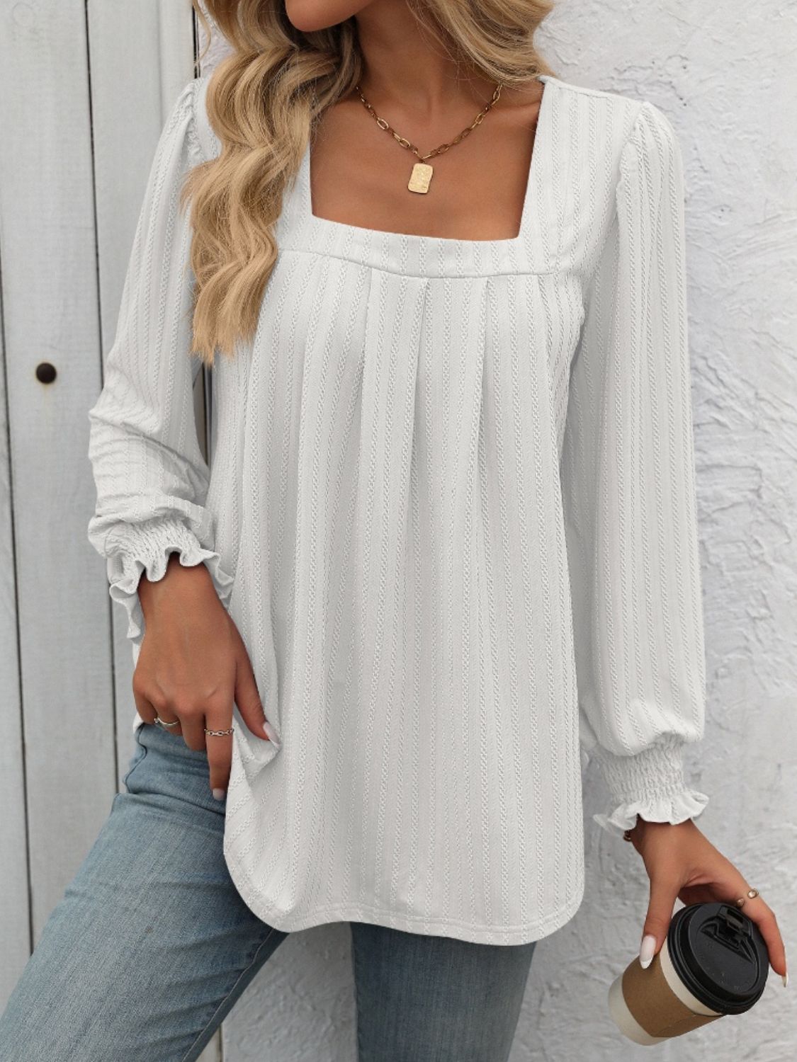 Mandy Square Neck Long Sleeve Top Trendsi