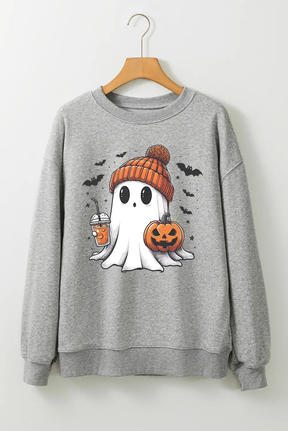 Ghost Round Neck Long Sleeve Sweatshirt Trendsi