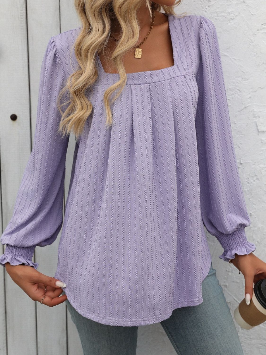 Mandy Square Neck Long Sleeve Top Trendsi