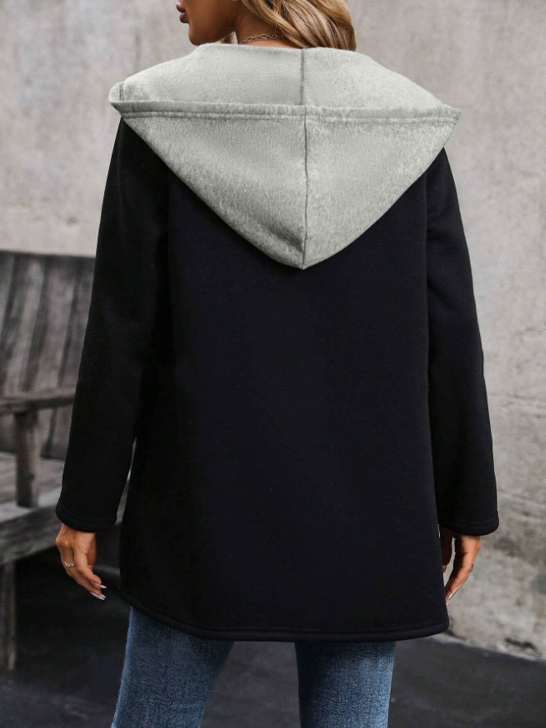 Drawstring Long Sleeve Hooded Jacket Trendsi