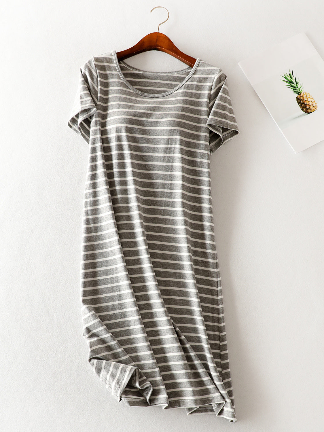 Striped Round Neck Short Sleeve Dress Trendsi