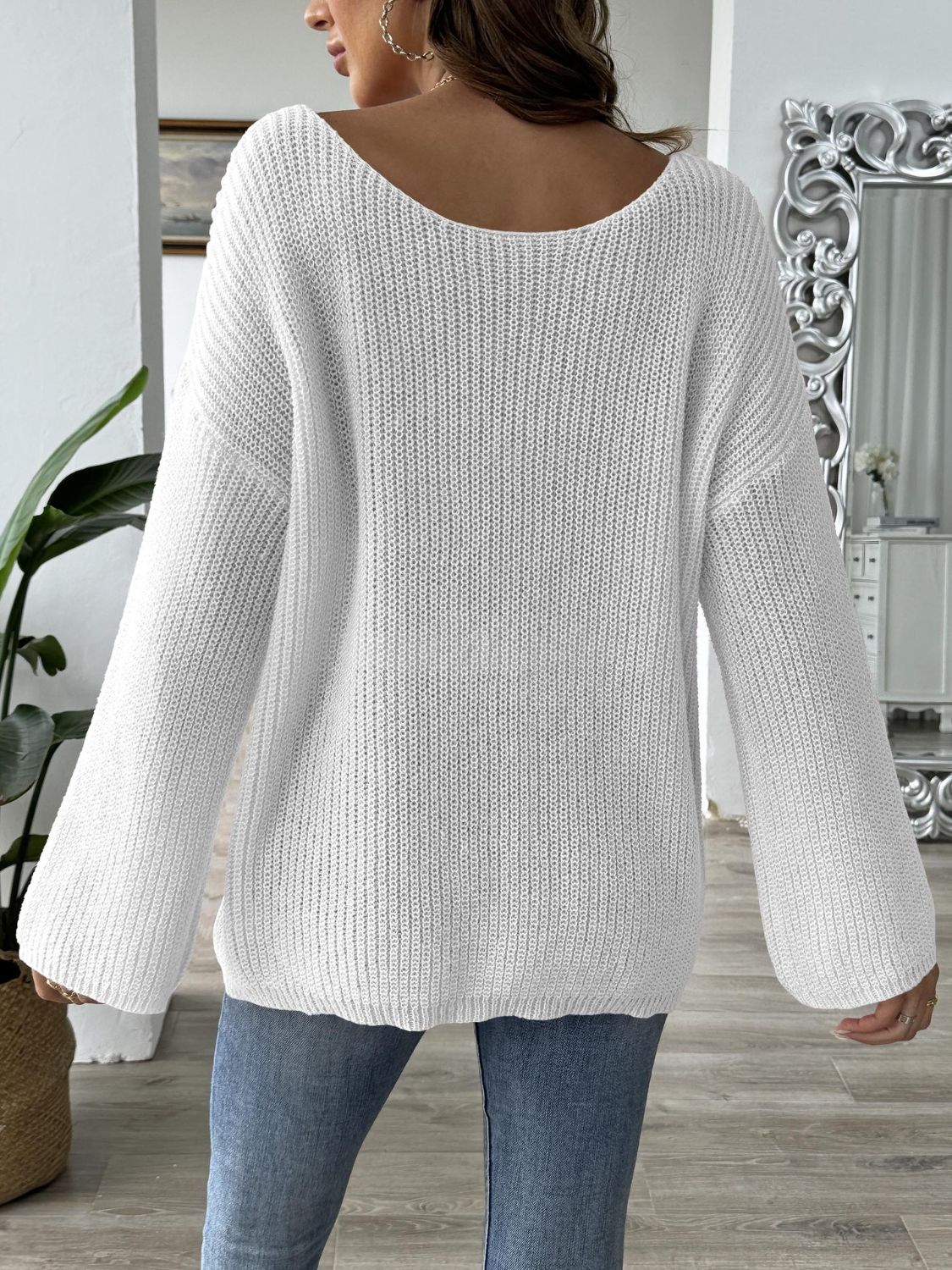 Heart Boat Neck Dropped Shoulder Sweater Trendsi