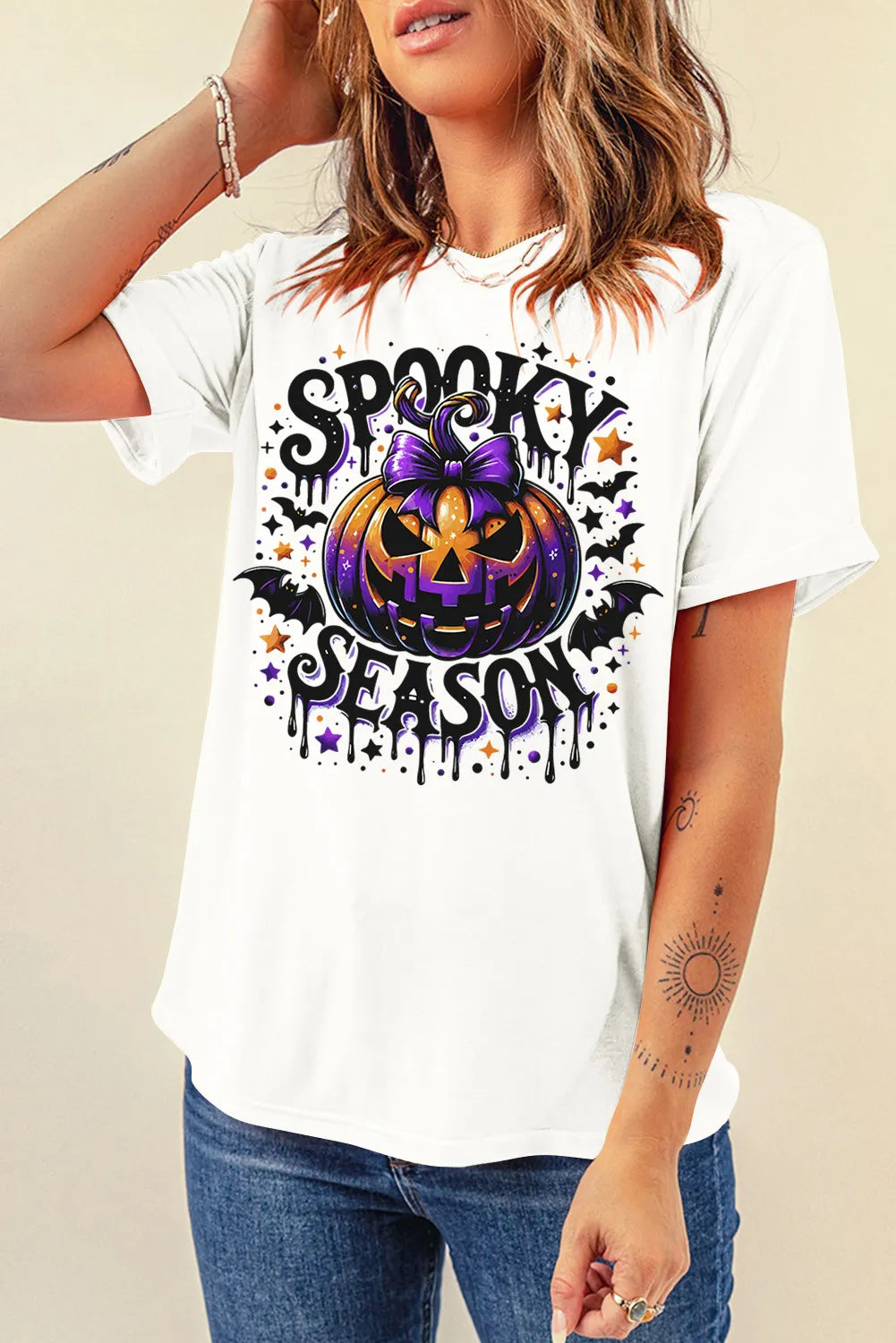 Full Size Jack-O'-Lantern Graphic Round Neck Short Sleeve T-Shirt Trendsi