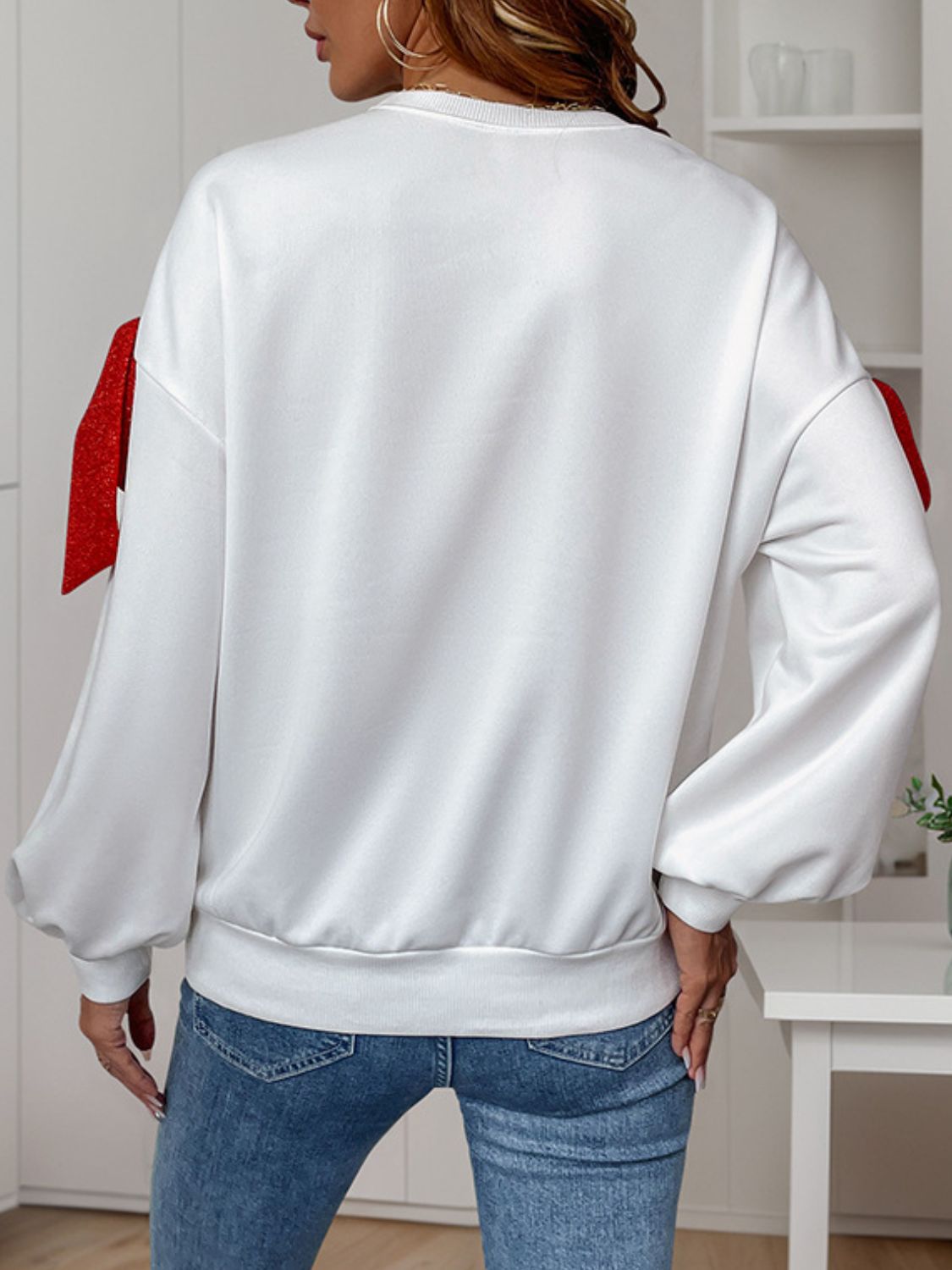 Perfee Bow Round Neck Long Sleeve Sweatshirt Trendsi