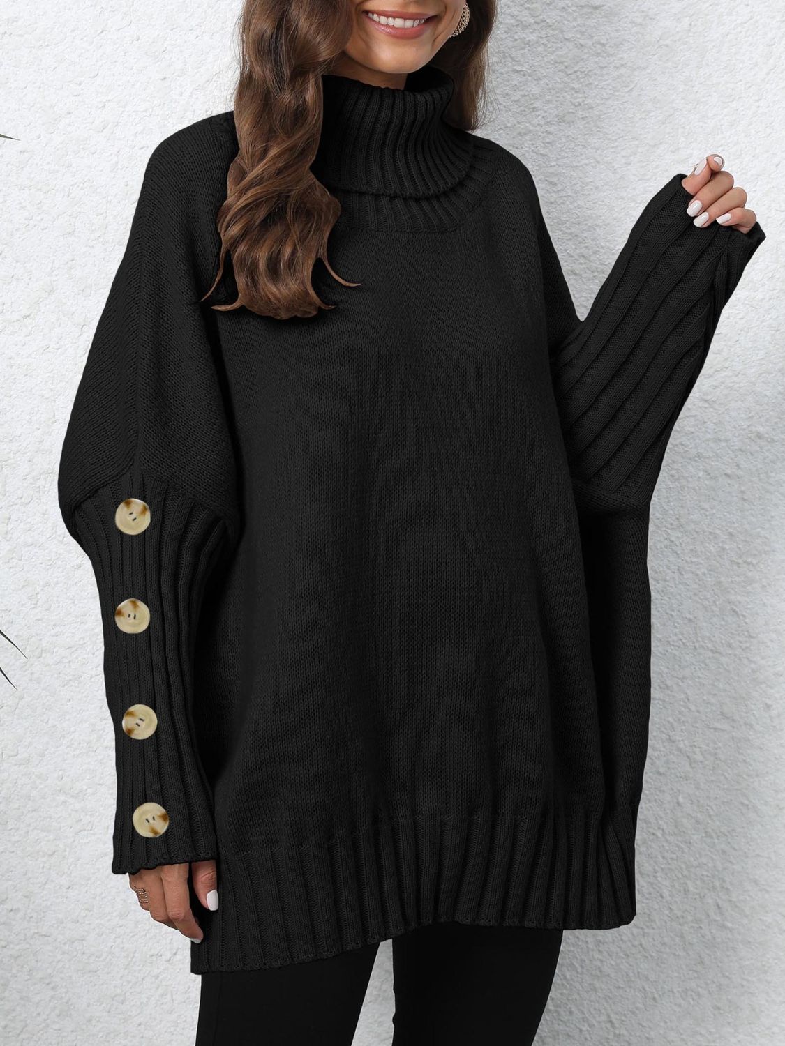 Turtleneck Long Sleeve Sweater Trendsi