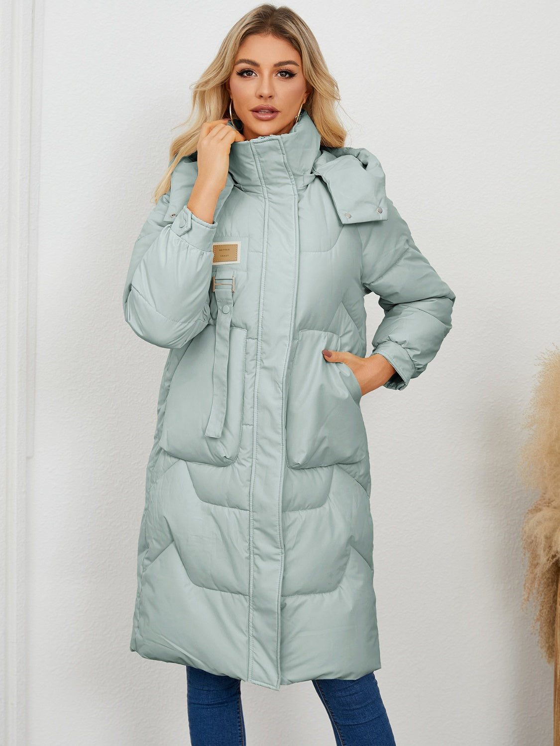 Long Sleeve Longline Hooded Winter Coat Trendsi