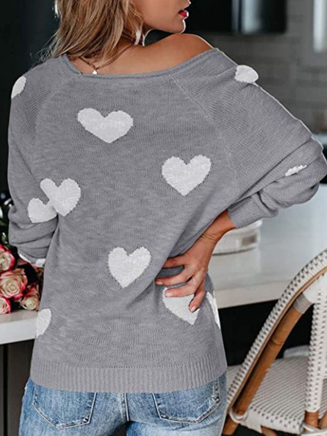 Heart Scoop Neck Long Sleeve Sweater Trendsi