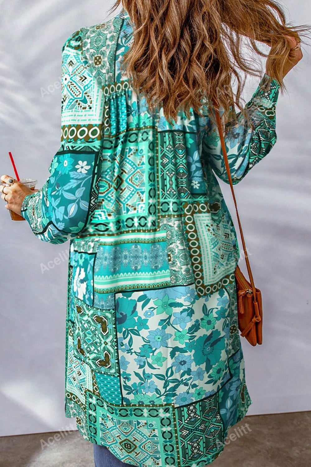 Printed Button Up Long Sleeve Cardigan Trendsi