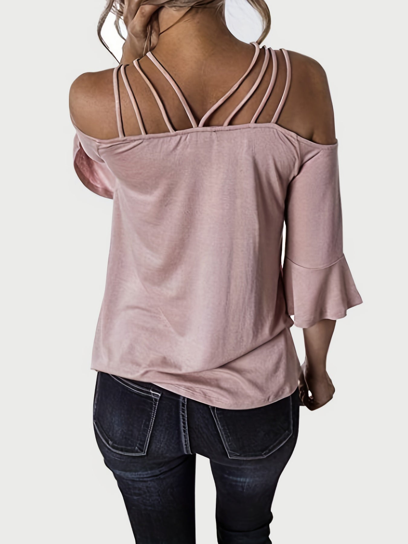 Full Size Cold Shoulder Three-Quarter Sleeve Blouse - Boutique Clothing Trendsi