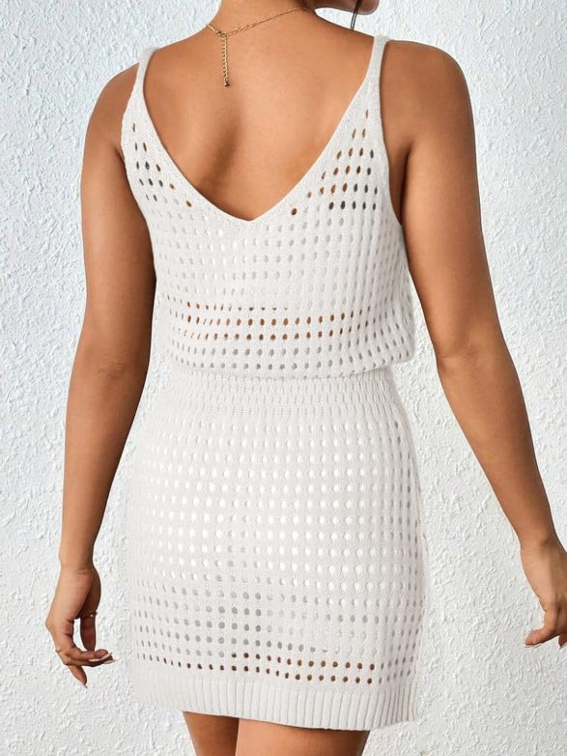 Openwork V-Neck Sleeveless Cover Up Dress Trendsi