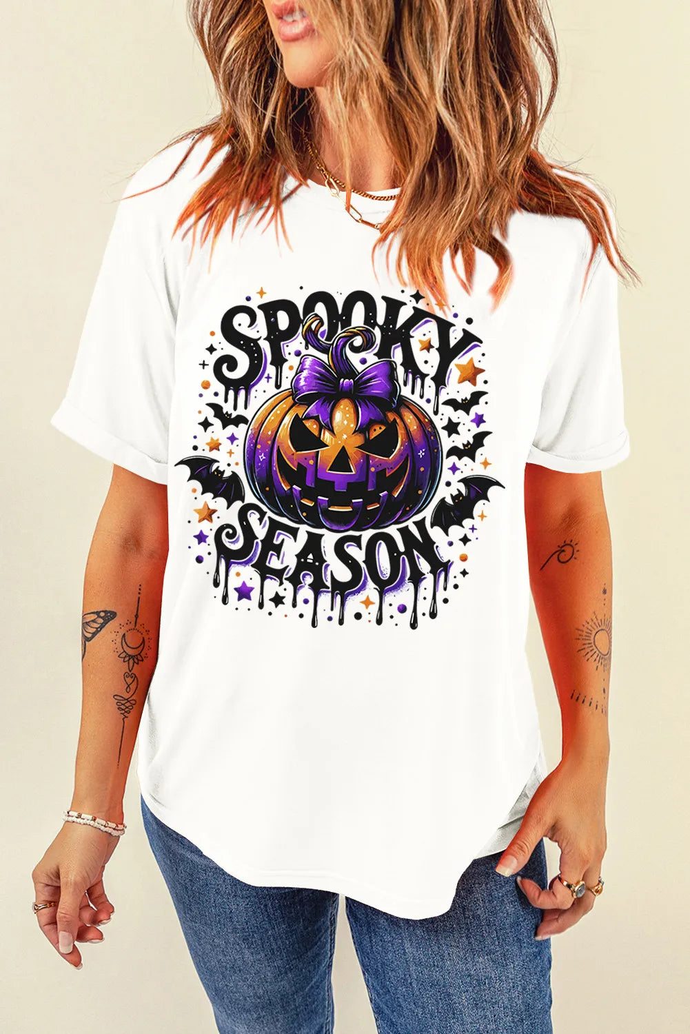 Full Size Jack-O'-Lantern Graphic Round Neck Short Sleeve T-Shirt Trendsi