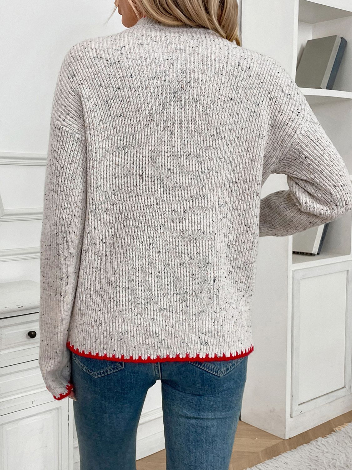 Perfee Contrast Heart Round Neck Long Sleeve Sweater Trendsi